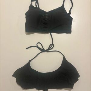 Black Lace-Up Bikini Top Set